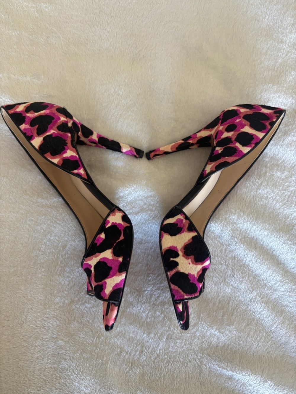 NWOT Nine West Pink & Black Leopard Peep-Toe Heels - Picture 2 of 6